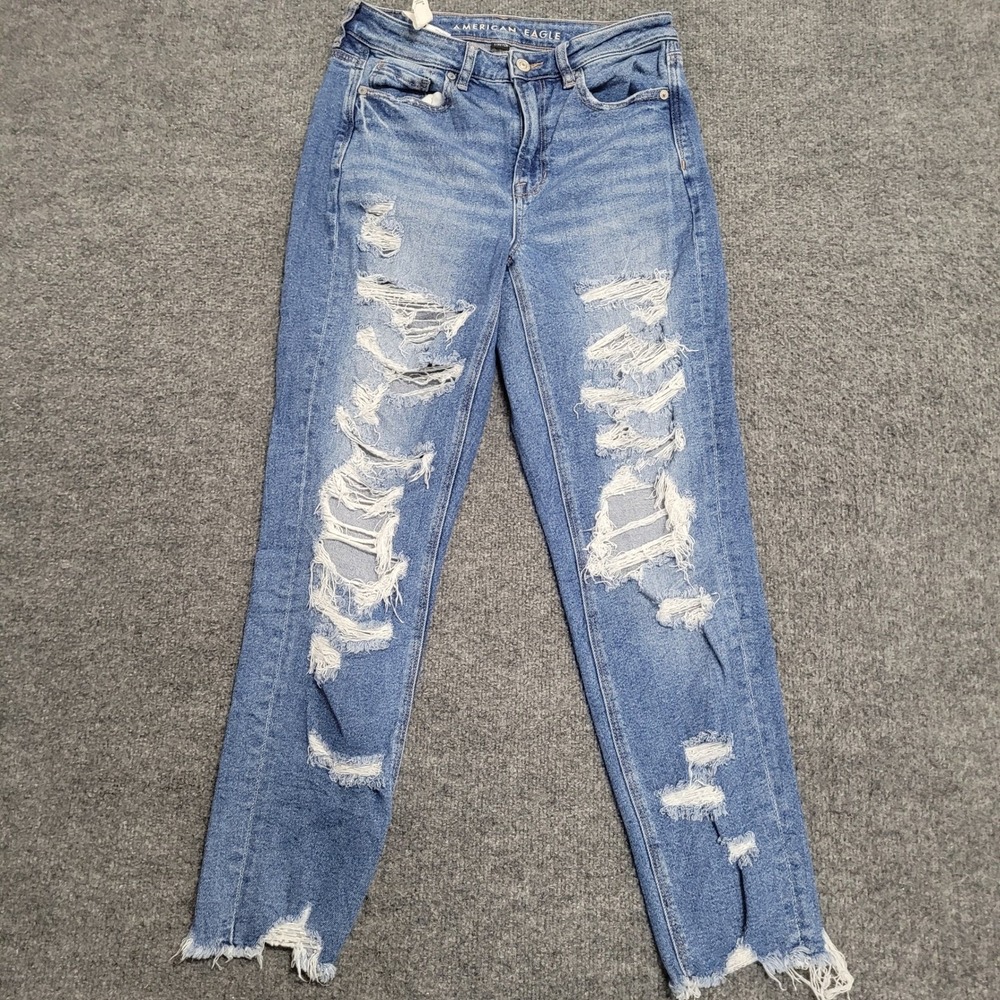 American Eagle Jeans Womens Size 4 Blue Distressed Raw Hem Stretch Casual Reg
